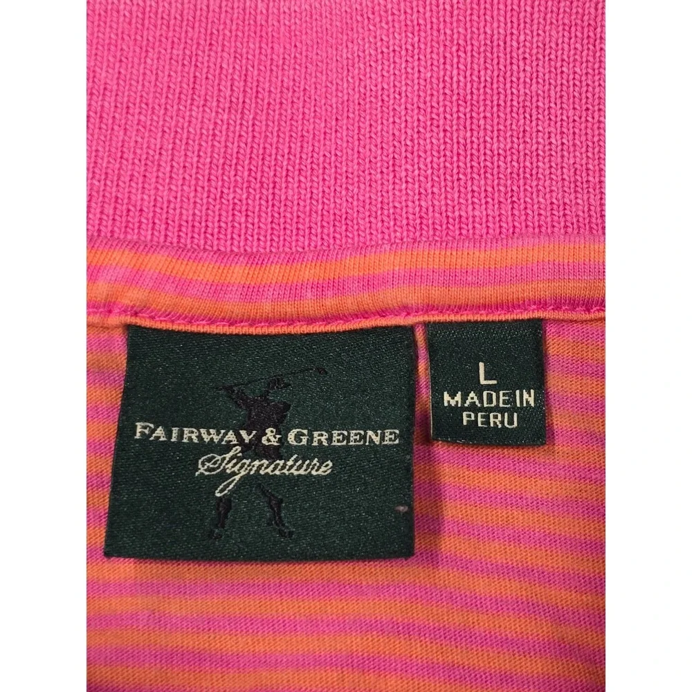 Fairway & Greene Signature Mens Pink Orange Striped Wolfdancer Golf Polo Shirt L